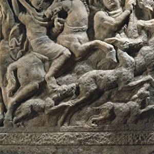 Sarcophagus, relief showing scene of deer hunting