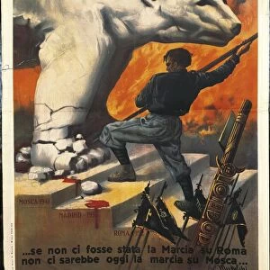 Second World War - propaganda poster for Federation of Italian Leagues of Combat, illustration by Alberto Amorico, 1942