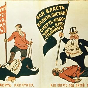 Soviet propaganda poster from 1919, either death to capitalism, or death under the foot of capitalism