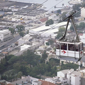 Spain Andalusia, Gibraltar, cable car from rock of Gibraltar to town in background