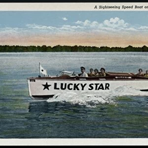 Speedboat on Buckeye Lake. ca. 1937, Ohio, USA, A Sightseeing Speed Boat on Buckeye Lake, Ohio
