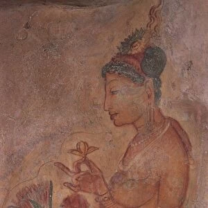 Sri Lanka, Ancient city of Sigiriya, fresco detail depicting female figures