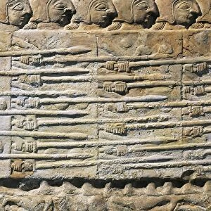Detail of Stele of Vultures depicting troops of king Eannatum conquering Umma, from Tell Telloh, ancient Ngirsu, Iraq