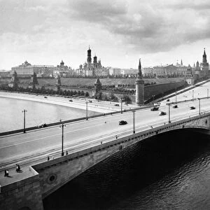 A view of the kremlin over the moscow river in the 1930s