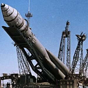Vostok 1 rocket being prepared for launch, 1961