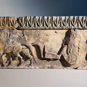 West frieze of Siphnian treasury depicting Aphrodite stepping down from chariot