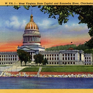 West Virginia State Capitol and Kanawha River, Charleston, West Virginia