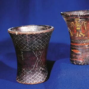 Wooden vessels (Keros) used during libation ritual as offering to Mor Earth from Lake Titicaca, Bolivia, Inca civilization