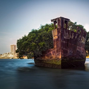 The sunken shipwreck on the reef, Homebush Bay, Sydney, Australia