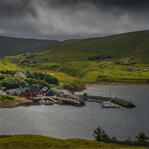 A view of the coastal village of Voe, Shetland Islands, Scotland