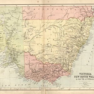 Antique damaged map of Victoria, New South Wales, 19th Century
