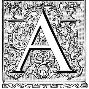 Antique illustration of ornate letter A