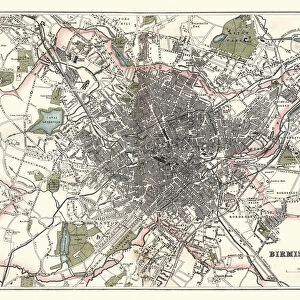 Antique Map of Birmingham, England, 1880
