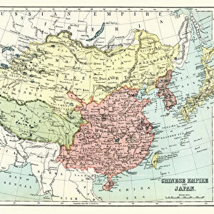 Antique map of Chinese Empire, Japan, 1897, late 19th Century