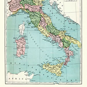 Antique map of Italy, 1897, late 19th Century