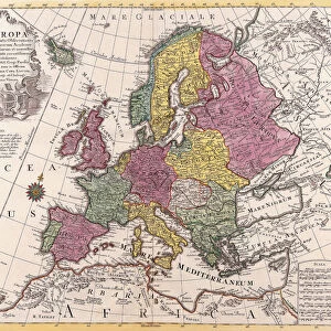 Antique Maps of the World, Map, Map of Europe, Conrad Lotter, c 1760