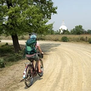Biking near World Peace Pagoda in Lumbini