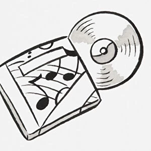 Black and white illustration of CD out of case