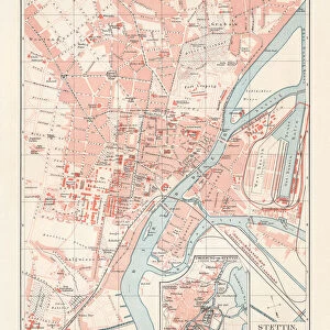City map of Stettin, Germany (today Szczecin, Poland), lithograph, 1897