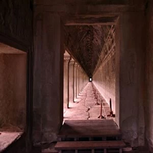 Empty Corridor At Angkor Wat Cambodia