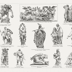European sculpture art, 19th century, wood engravings, published in 1897