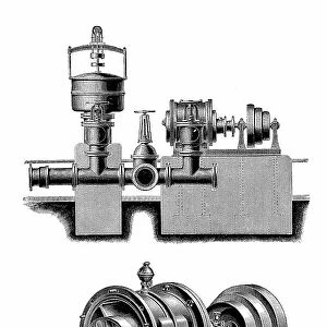 Exhaustor, industrial product from 1880, historical, digitally restored reproduction of an original from the 19th century, exact original date unknown, a machine for sucking in and extracting steam, dust, air or gas
