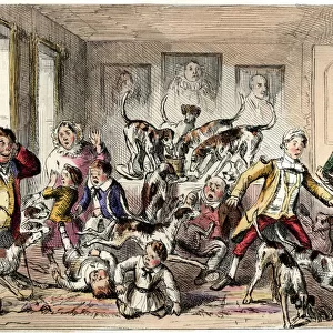 Foxhounds invading a Victorian house