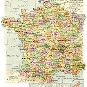 France prefectures and sub prefectures map 1887