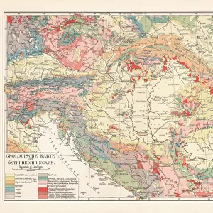 Geological map of the Austro-Hungarian Empire, lithograph, published in 1897