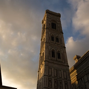 Giottos bell tower at Duomo Santa Maria Del Fiore during sunset