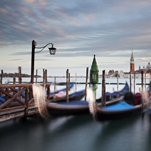 Gondolas and San Giorgio Maggiore at back, from St. Marks Square, Venice, Venezien, Italy