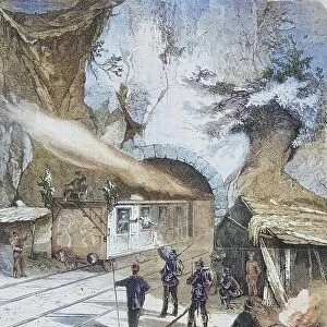 Guarding the railway tunnel at Saarburg by Prussian troops, illustrated war history, German, French war 1870-1871, Germany, France, Marking of the railway tunnel at Saarburg by Prussian troops, illustrated war history, German, French war 1870-1871