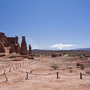Hiking trails to the sandstone rocks in the national park, Parque Nacional Talampaya, Argentina, South America