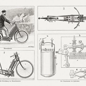 Hildebrand & WolfmAOEller motorcycle from 1894, Germany, woodcuts, published 1895