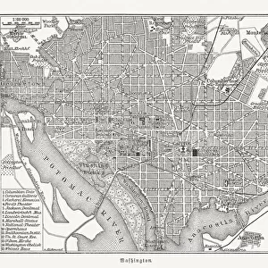 Historical city map of Washington D. C. USA, woodcut, published 1897
