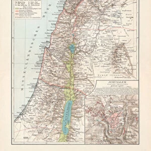 Historical maps of Palestine and Jerusalem, lithograph, published in 1897