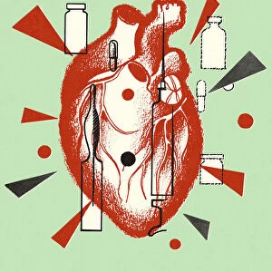Human Heart and Medicine Containers