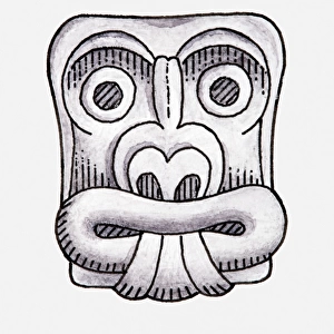 Illustration of ancient Chavin carving of a face