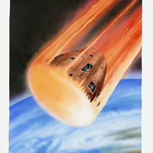 Illustration of Apollo 11 command module entering earths atmosphere