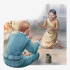 Illustration of Captain John Smith and Pocahontas talking