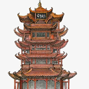 Illustration of classical Chinese storied building