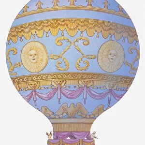 Illustration of Montgolfier brothers hot-air balloon, 1783