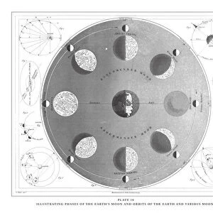 Illustration Phases of the Earths Moon and Orbits of the Earth and Various Moons