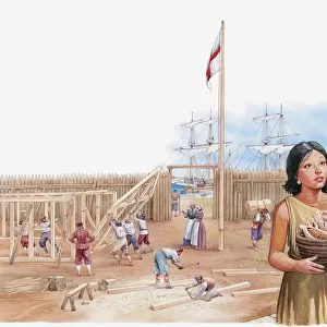 Illustration of Pocahontas visiting Captain John Smith in compound