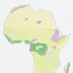 Illustration of simple outline map showing climate zones in Africa