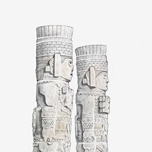 Illustration of Toltec warrior columns, Tula, Hidalgo