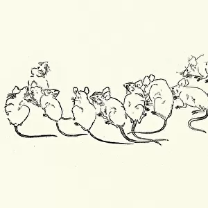 Japanesse Art, Swarm of Rats or Mice, 19th Century