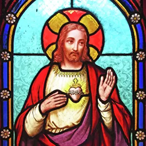 Jesus Christ on an antique stained glass window