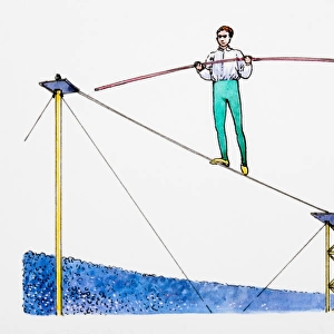 Man balancing on tightrope
