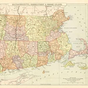 Map Massachusetts, Connecticut, Rhode Island 1881